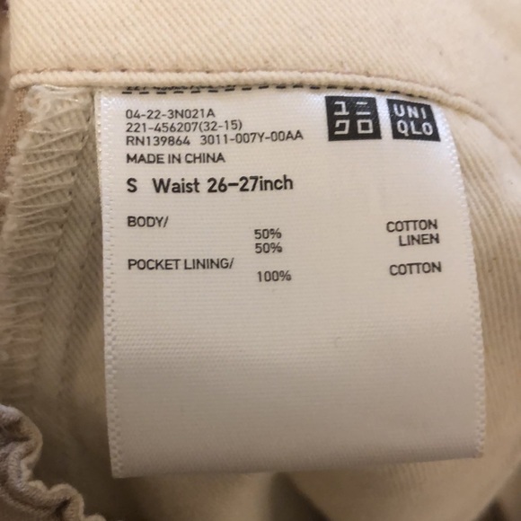 Uniqlo Unisex Beige Linen Cotton Blend Tapered Pants Size S 🩵 - Picture 5 of 6